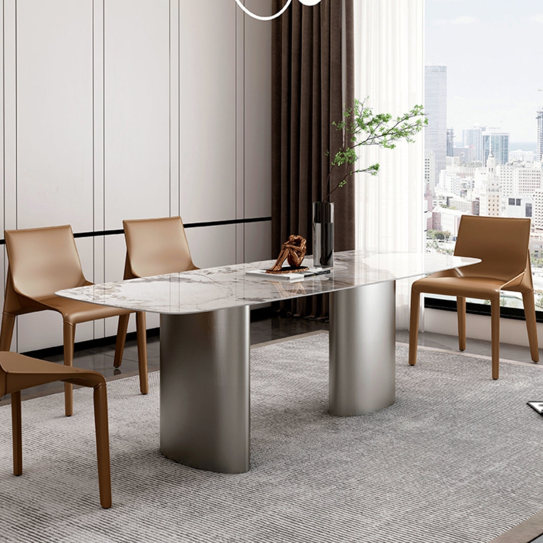 Metal Traditional Luxury Rectangle Table Sintered Stone Top Table for Kitchen