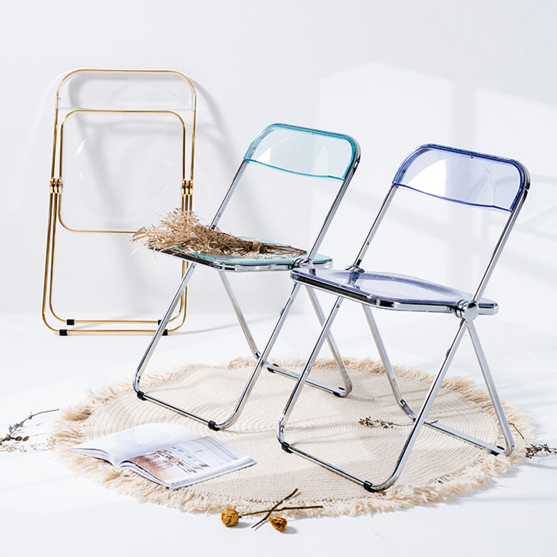 Chaise de salle à manger contemporaine sans accoudoirs, chaise latérale pliante à dossier ouvert avec pieds en métal
