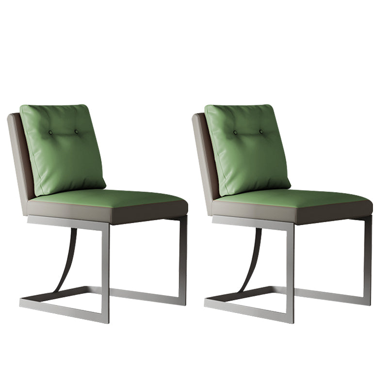 Upholstered Leather Armless Dining Chairs Solid Back Chairs with Metal Legs