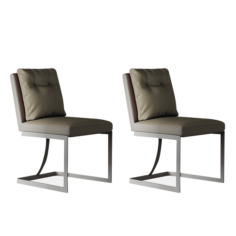 Upholstered Leather Armless Dining Chairs Solid Back Chairs with Metal Legs