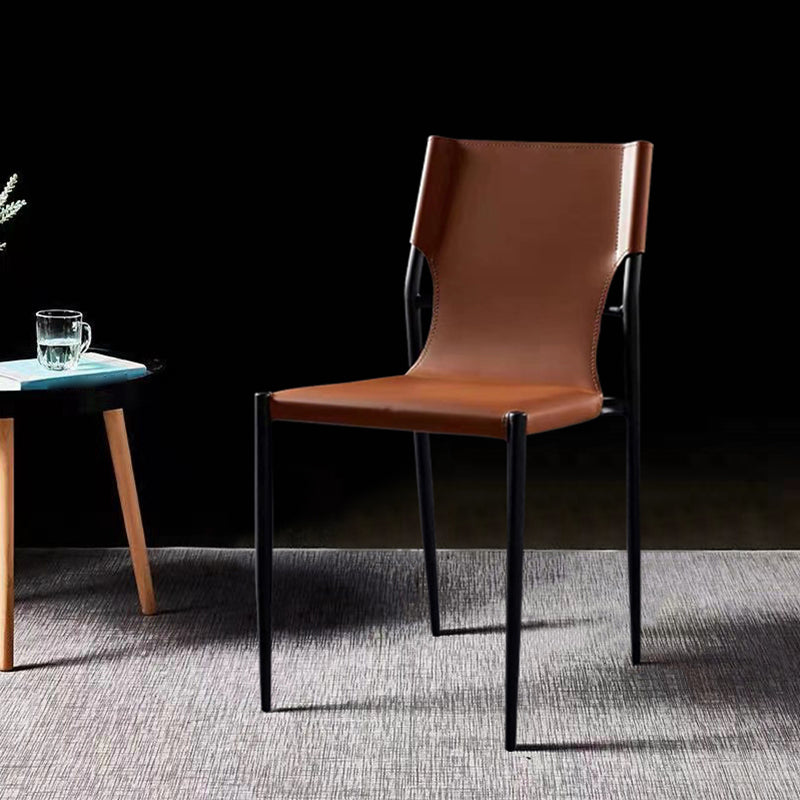 Silla lateral de cuero de diseñador para cafetería, silla de comedor con respaldo sólido