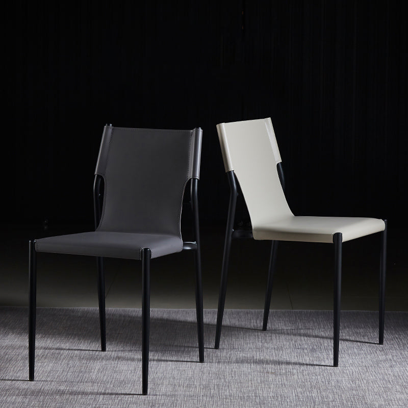 Silla lateral de cuero de diseñador para cafetería, silla de comedor con respaldo sólido