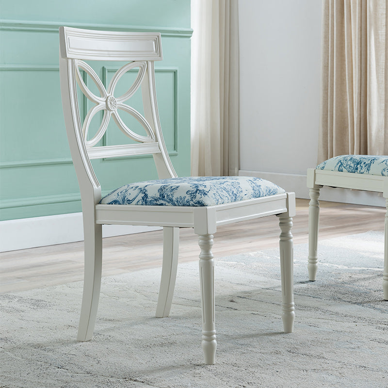 Silla lateral casera tapizada tradicional Sillas de comedor Queen Anne blancas