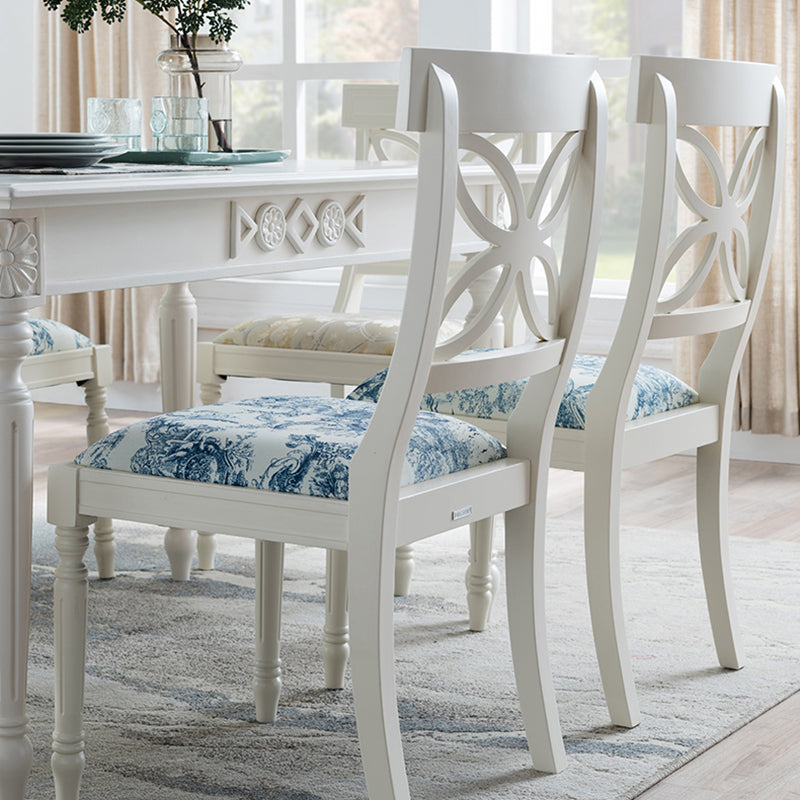 Silla lateral casera tapizada tradicional Sillas de comedor Queen Anne blancas
