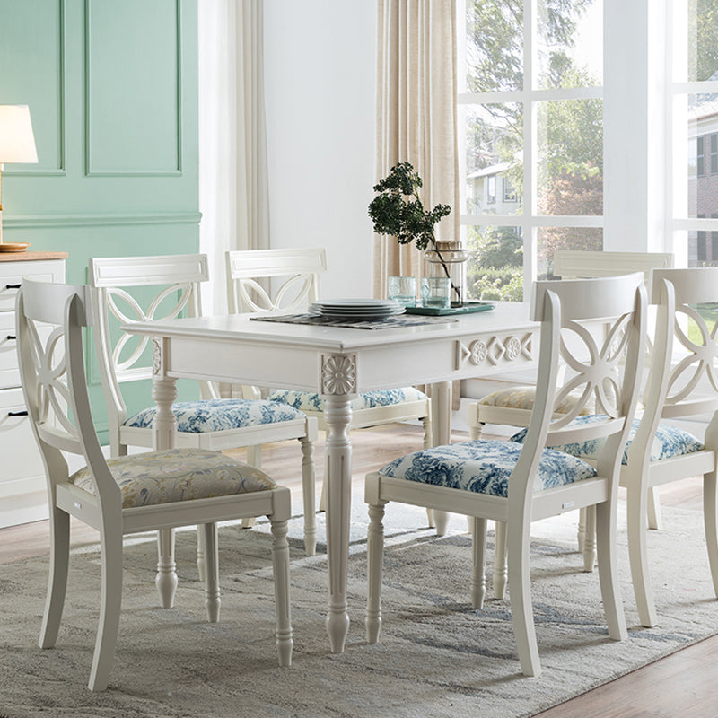 Silla lateral casera tapizada tradicional Sillas de comedor Queen Anne blancas