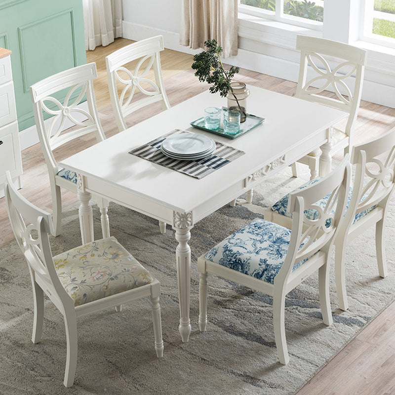 Silla lateral casera tapizada tradicional Sillas de comedor Queen Anne blancas