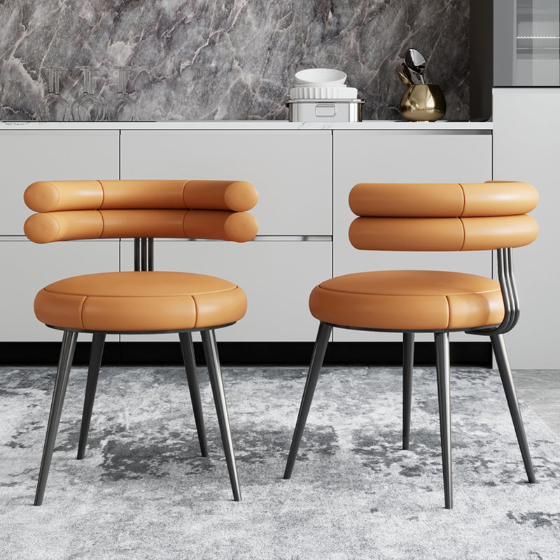Silla de comedor de cuero con respaldo abierto, silla lateral para sala de conferencias, estilo diseñador