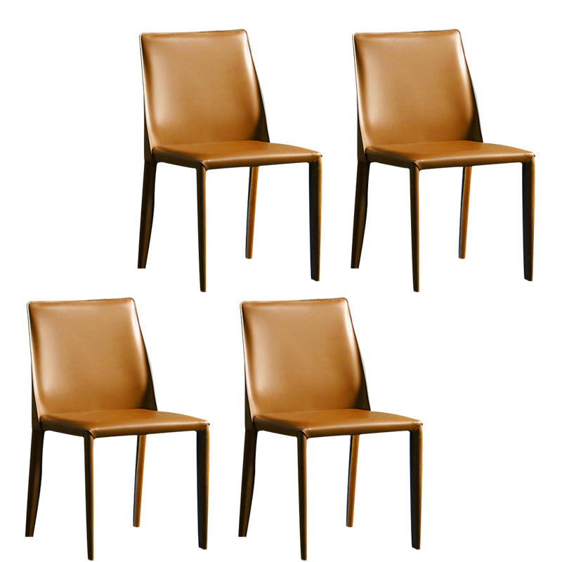Silla sin brazos de comedor de metal moderno, silla lateral de comedor de cuero para uso en restaurantes