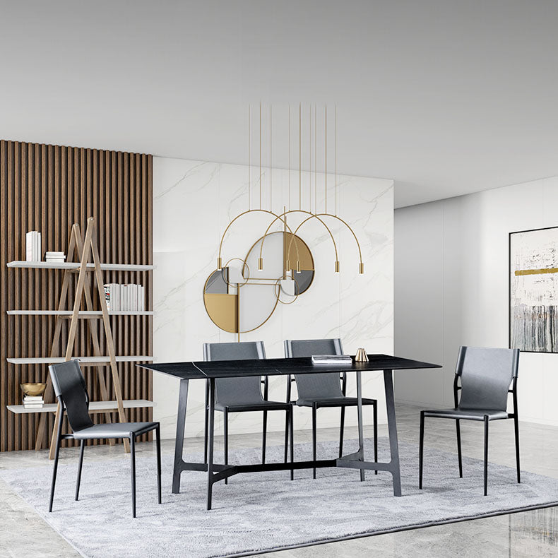 Accueil Chaises de salle à manger sans accoudoirs Chaises d'appoint en cuir avec pieds en métal (Ensemble de 2)