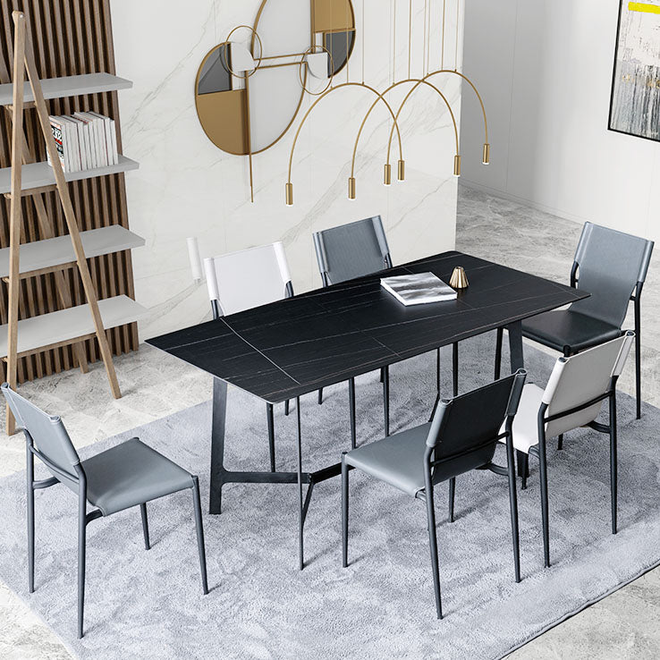 Accueil Chaises de salle à manger sans accoudoirs Chaises d'appoint en cuir avec pieds en métal (Ensemble de 2)