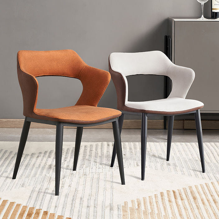 Sillas de comedor con respaldo abierto, sillones de comedor tapizados con patas de metal (juego de 2)