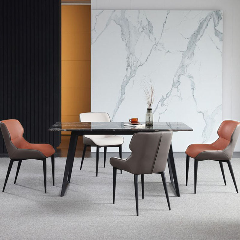 Sillas de comedor con brazo trasero de diseño moderno, sillas de comedor de cuero para cocina (juego de 2)