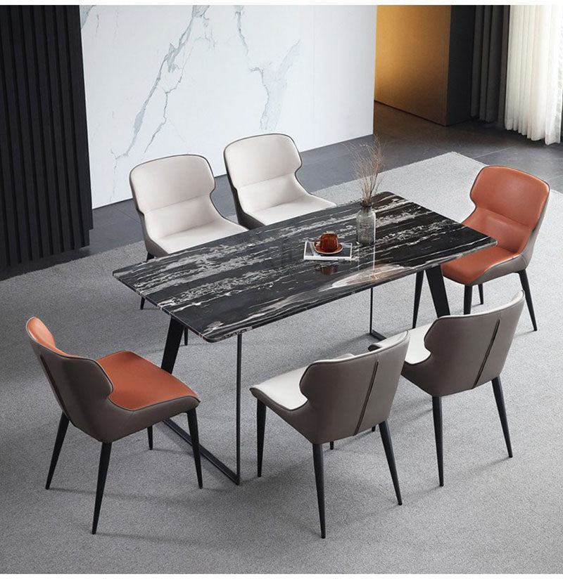 Sillas de comedor con brazo trasero de diseño moderno, sillas de comedor de cuero para cocina (juego de 2)