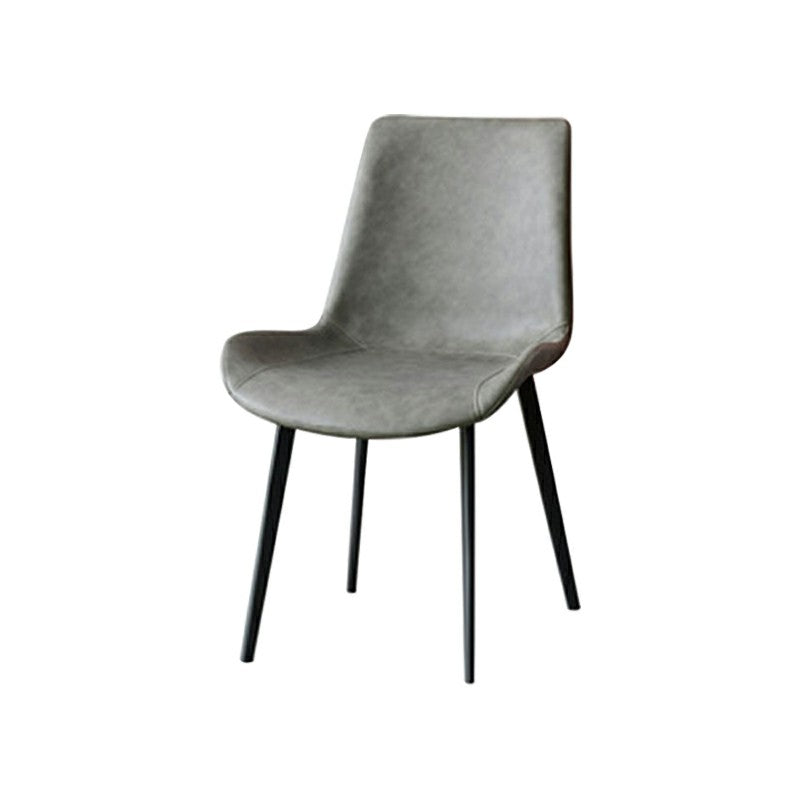 Silla auxiliar Brasserie de cuero moderna, silla de comedor con respaldo macizo y patas negras