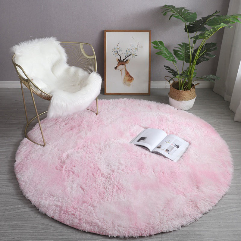 Round Plain Area Rug Polyester Carpet Indoor Rug for Sleeping Room Decoration