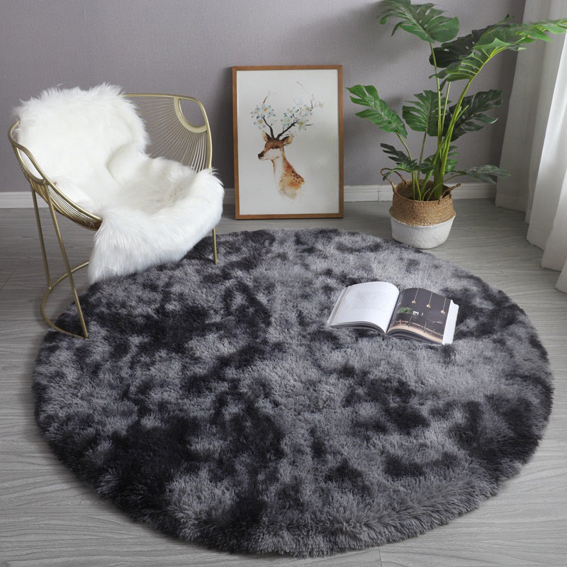 Round Plain Area Rug Polyester Carpet Indoor Rug for Sleeping Room Decoration