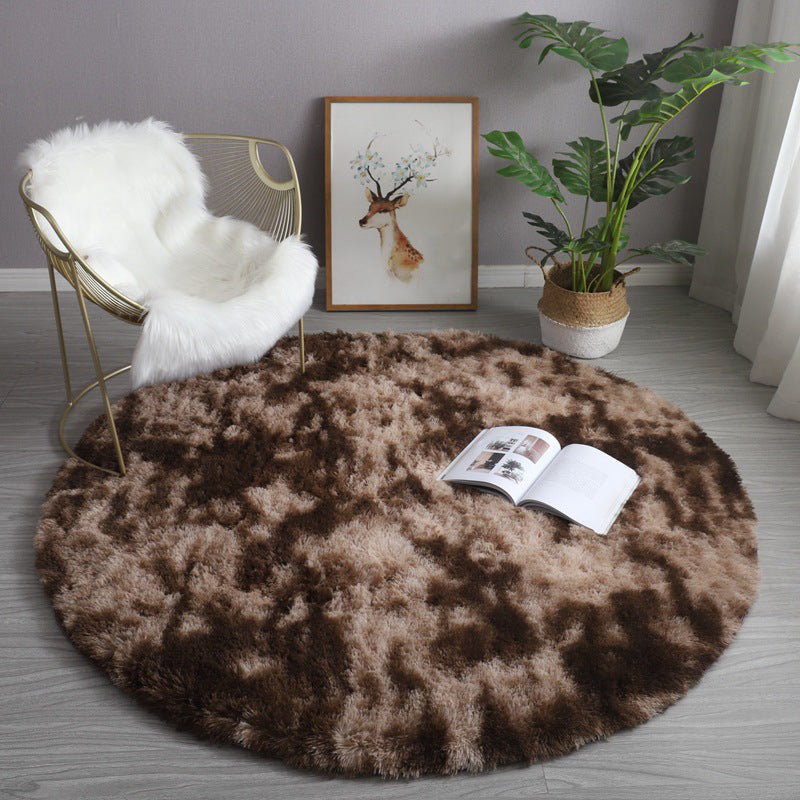 Round Plain Area Rug Polyester Carpet Indoor Rug for Sleeping Room Decoration