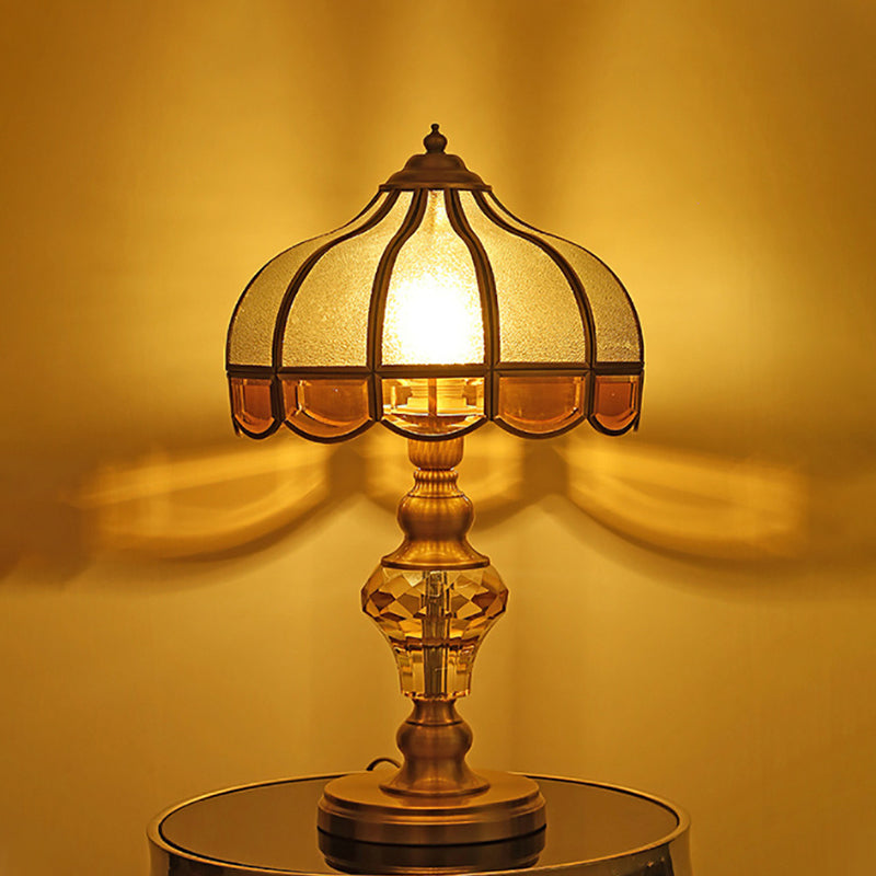 American Brass Table Lamp Flower Shape Table Light with Glass for Bedroom