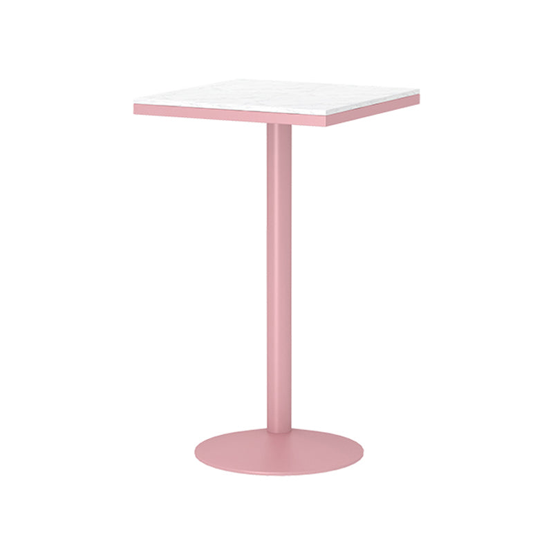 Industrial Metal Pink Bar Table Marble White 23.6"W Top Bistro Table for Cafe