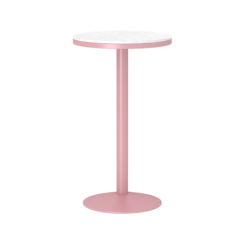 Industrial Metal Pink Bar Table Marble White 23.6"W Top Bistro Table for Cafe