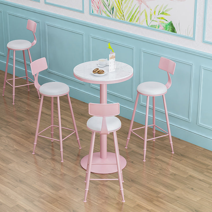 Industrial Metal Pink Bar Table Marble White 23.6"W Top Bistro Table for Cafe