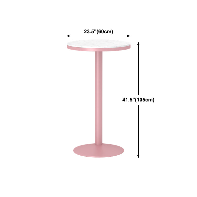 Industrial Metal Pink Bar Table Marble White 23.6"W Top Bistro Table for Cafe