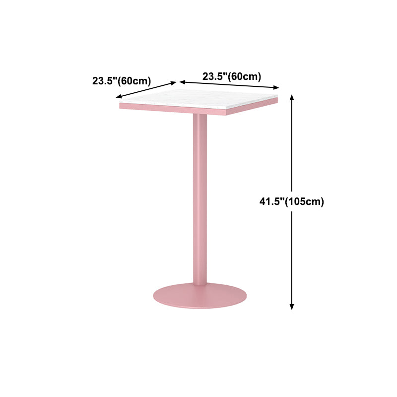Industrial Metal Pink Bar Table Marble White 23.6"W Top Bistro Table for Cafe