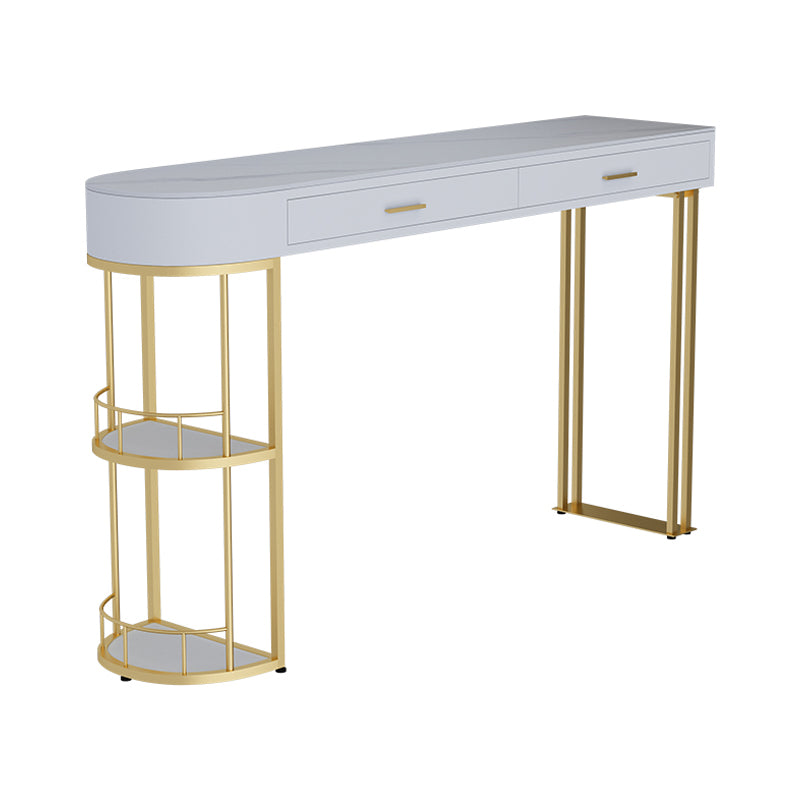 Stone Indoor Glam Bar Dining Table Gold Iron Double Pedestal Bistro Table with Drawer