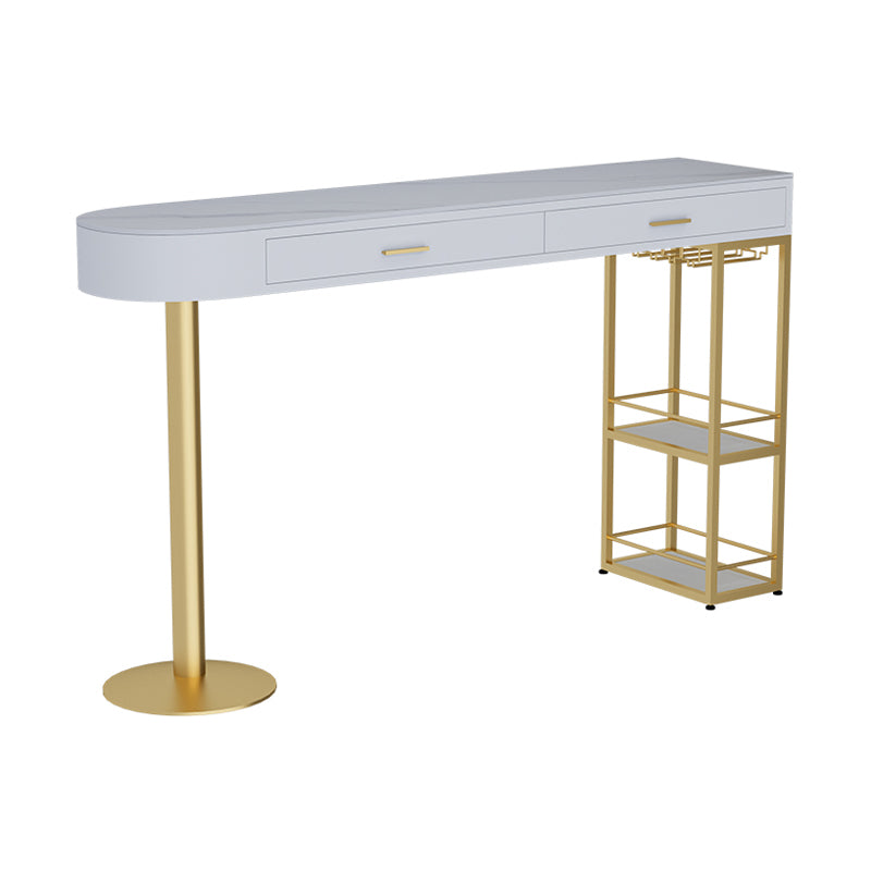 Stone Indoor Glam Bar Dining Table Gold Iron Double Pedestal Bistro Table with Drawer