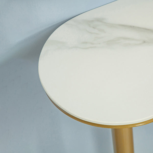 Glam White Stone Bar Dining Table Gold Iron Double Pedestal Bistro Table with Shelve