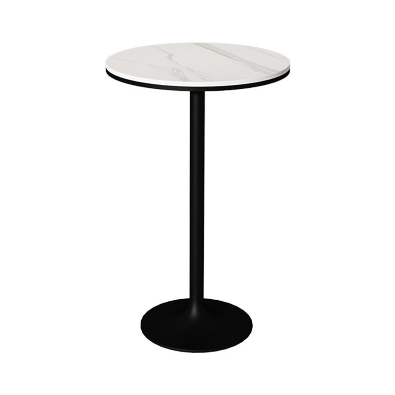 Glam Round Stone Bar Dining Table Iron Indoor Bistro Table with Single Pedestal