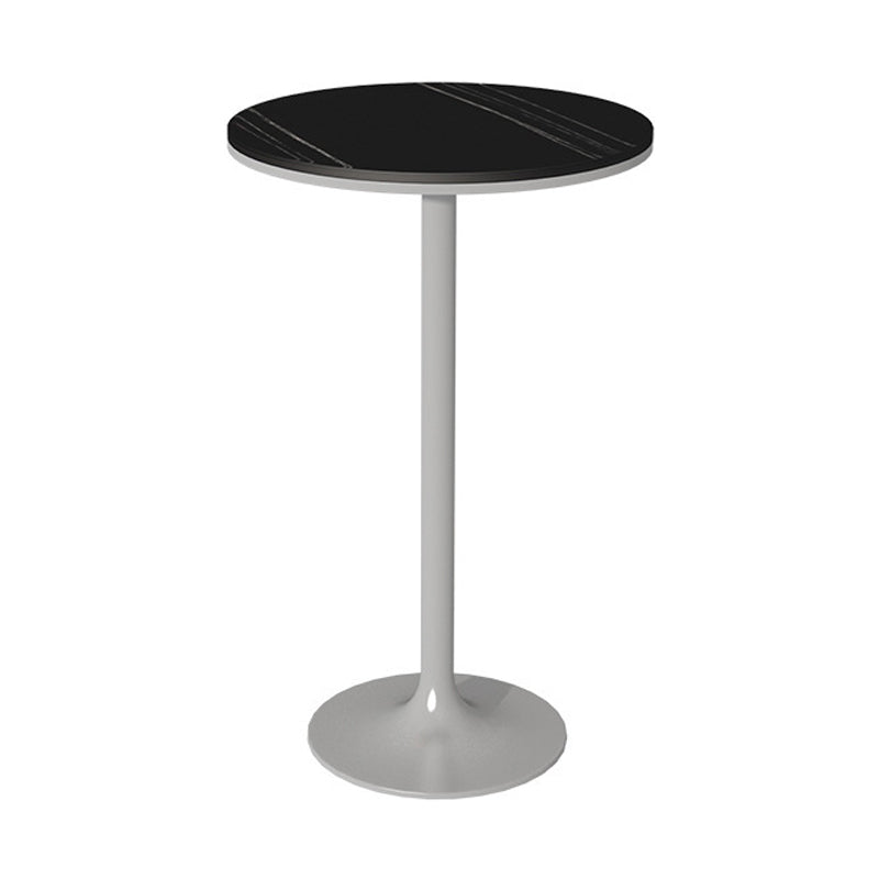 Glam Round Stone Bar Dining Table Iron Indoor Bistro Table with Single Pedestal