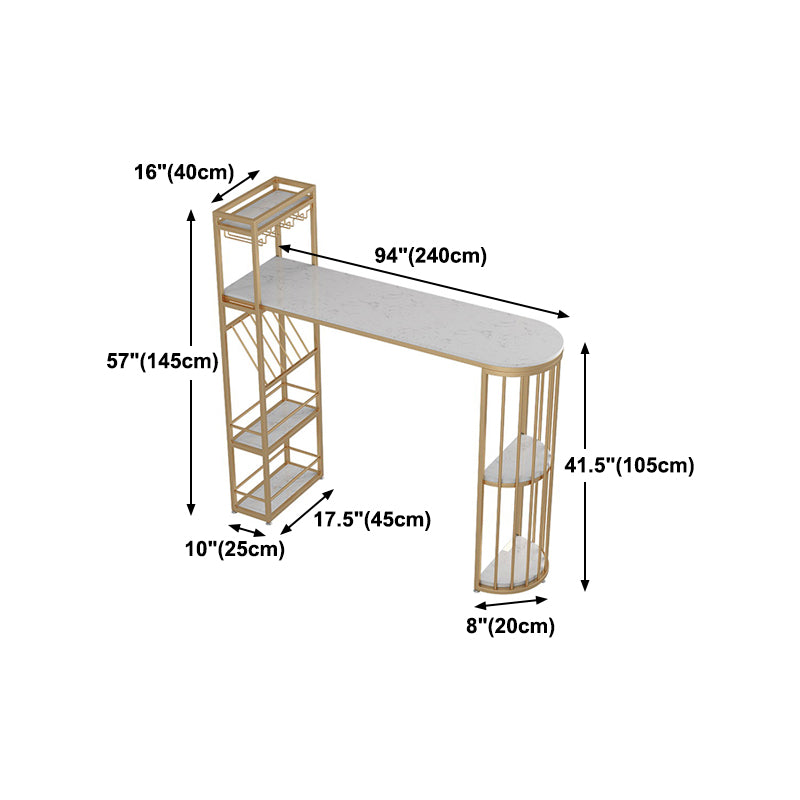 Glam Gold Iron Bar Table 41.3"H Marble White Top Bistro Table with Wine Glass Holders