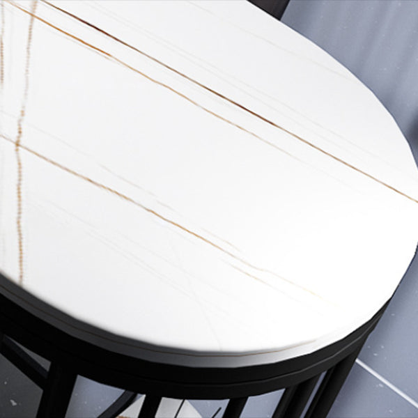 Stone Indoor Industrial Bar Dining Table Black Double Pedestal Bistro Table with Shelve