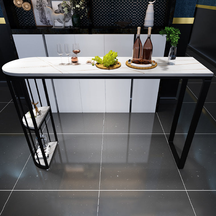Stone Indoor Industrial Bar Dining Table Black Double Pedestal Bistro Table with Shelve