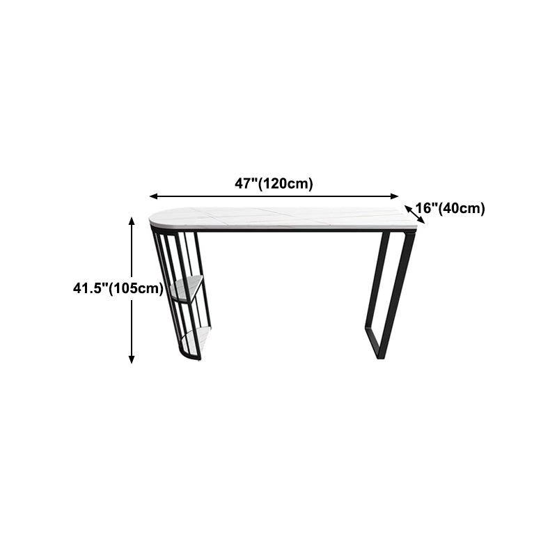 Stone Indoor Industrial Bar Dining Table Black Double Pedestal Bistro Table with Shelve