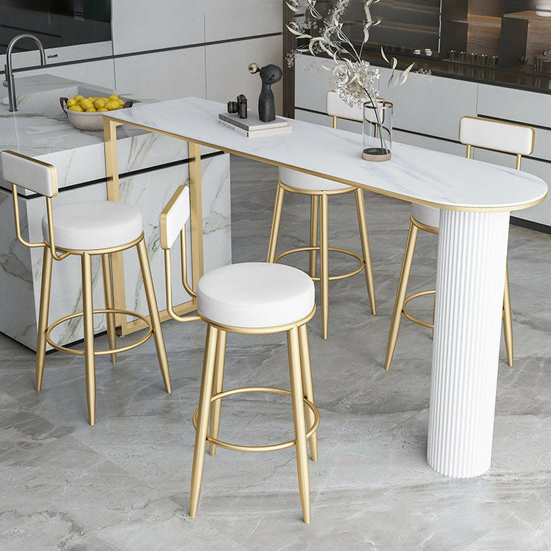 Stone Indoor Glam Bar Dining Table Iron Bistro Table with Double Pedestal