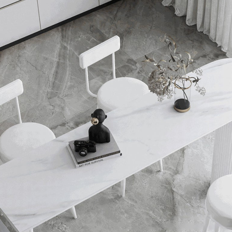 Stone Indoor Glam Bar Dining Table Iron Bistro Table with Double Pedestal