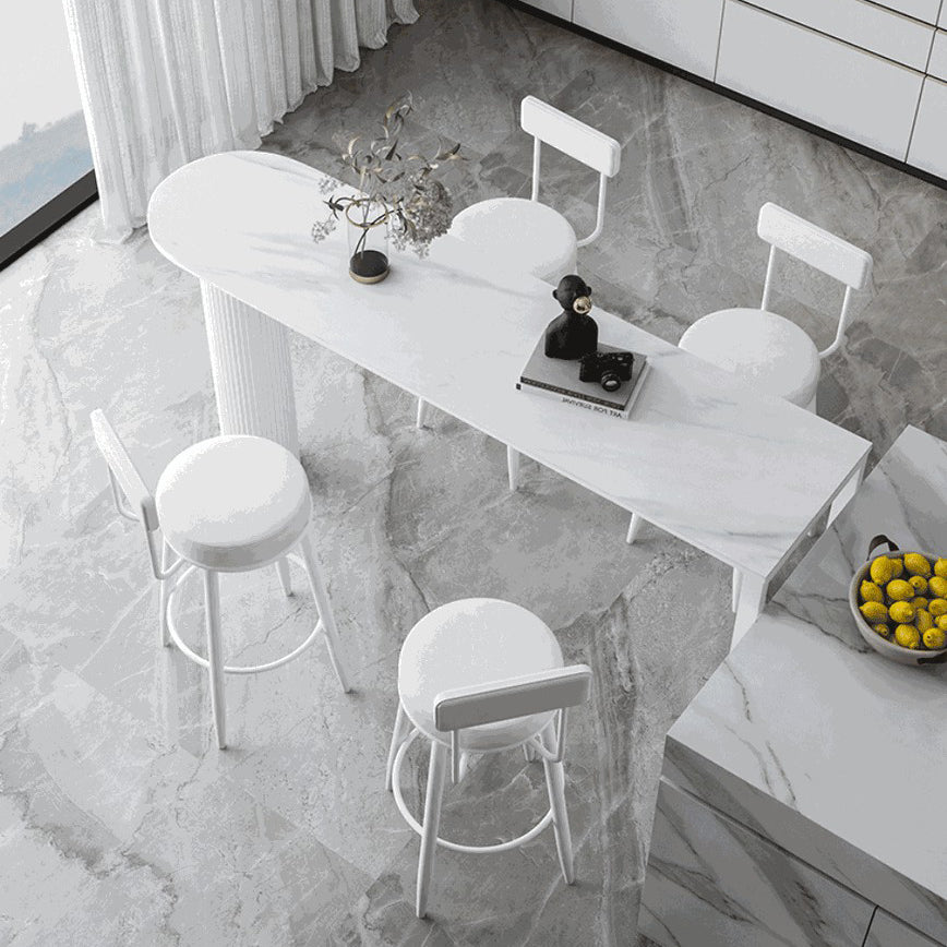 Stone Indoor Glam Bar Dining Table Iron Bistro Table with Double Pedestal