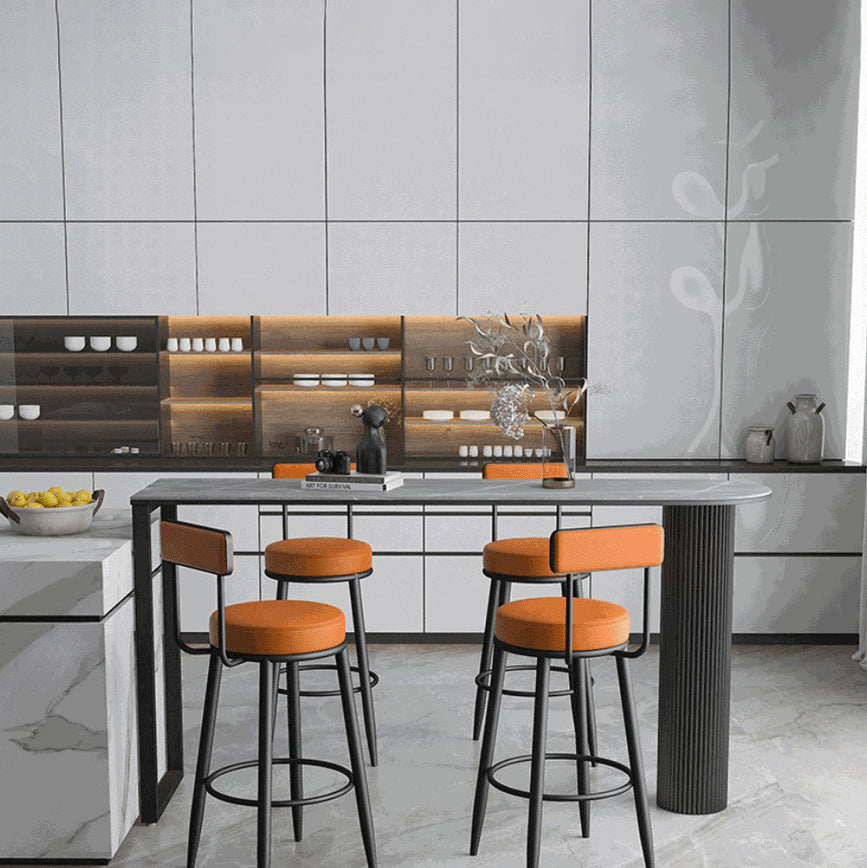 Stone Indoor Glam Bar Dining Table Iron Bistro Table with Double Pedestal