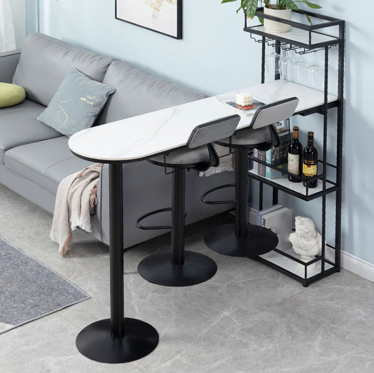 White Stone Indoor Glam Bar Dining Table Iron Double Pedestal Bistro Table with Wine Rack