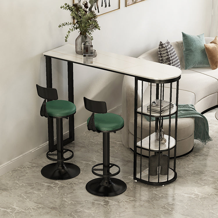 Stone Industrial Bar Dining Table Double Pedestal Bistro Table with Shelve (only table)