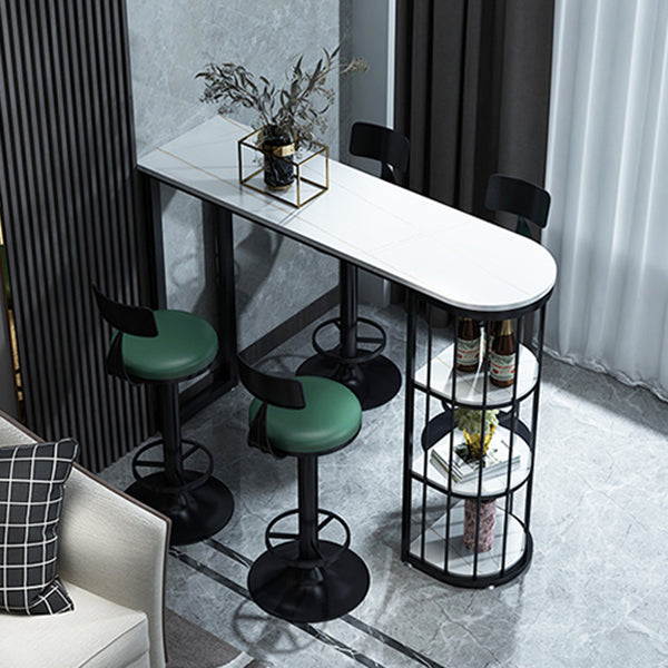 Stone Industrial Bar Dining Table Double Pedestal Bistro Table with Shelve (only table)