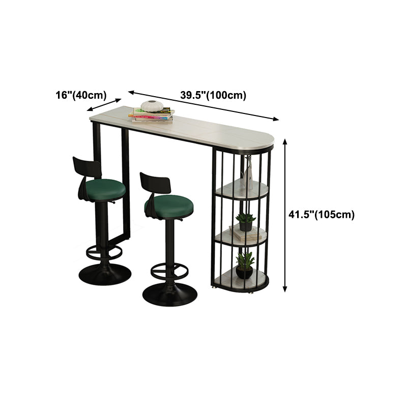 Stone Industrial Bar Dining Table Double Pedestal Bistro Table with Shelve (only table)