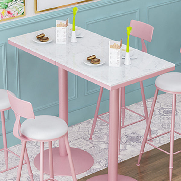 Industrial Style Pink Bar Table Marble White 23.6"W Top Indoor Bistro Table