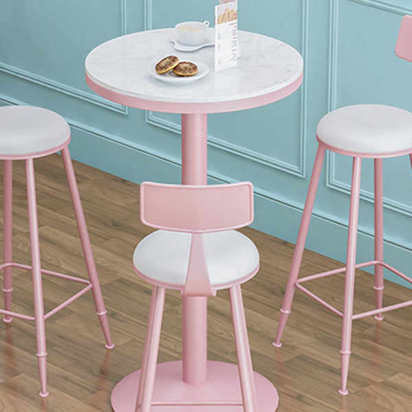 Industrial Style Pink Bar Table Marble White 23.6"W Top Indoor Bistro Table