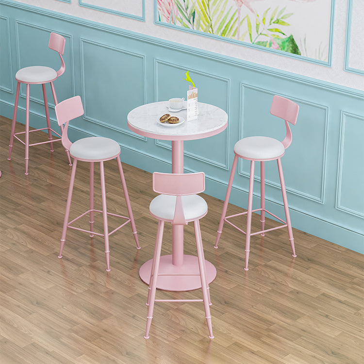 Industrial Style Pink Bar Table Marble White 23.6"W Top Indoor Bistro Table
