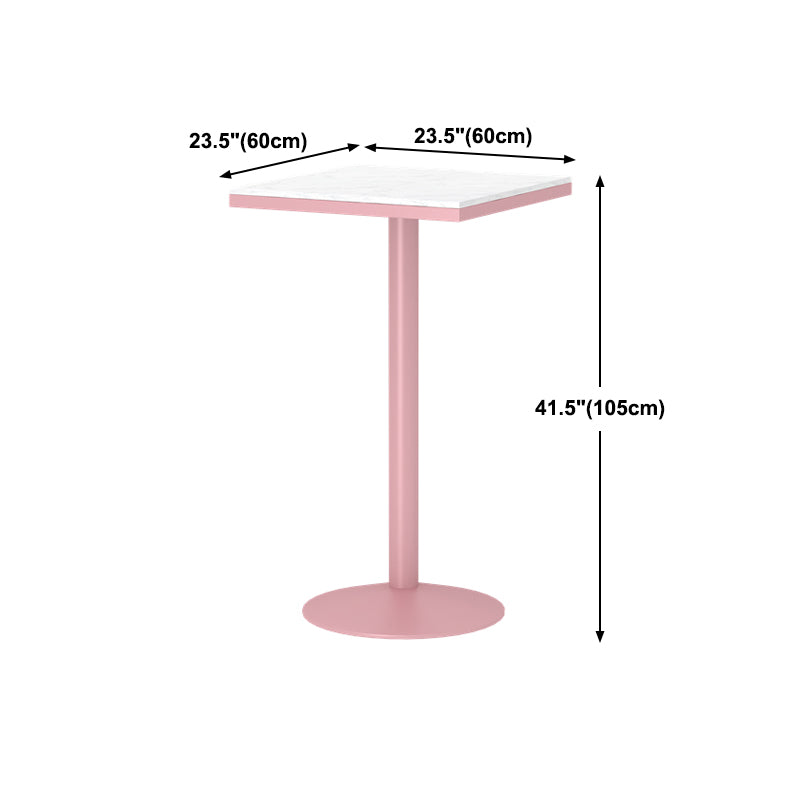 Industrial Style Pink Bar Table Marble White 23.6"W Top Indoor Bistro Table