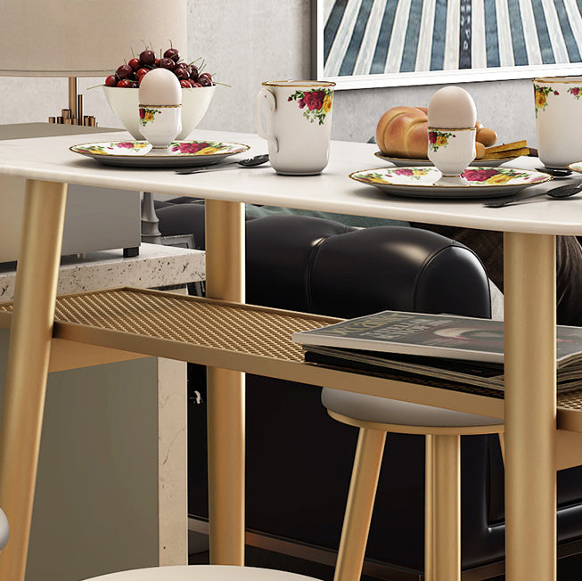 Stone Indoor Glam Bar Dining Table Iron Four Leg Pedestal Bistro Table with Footrest