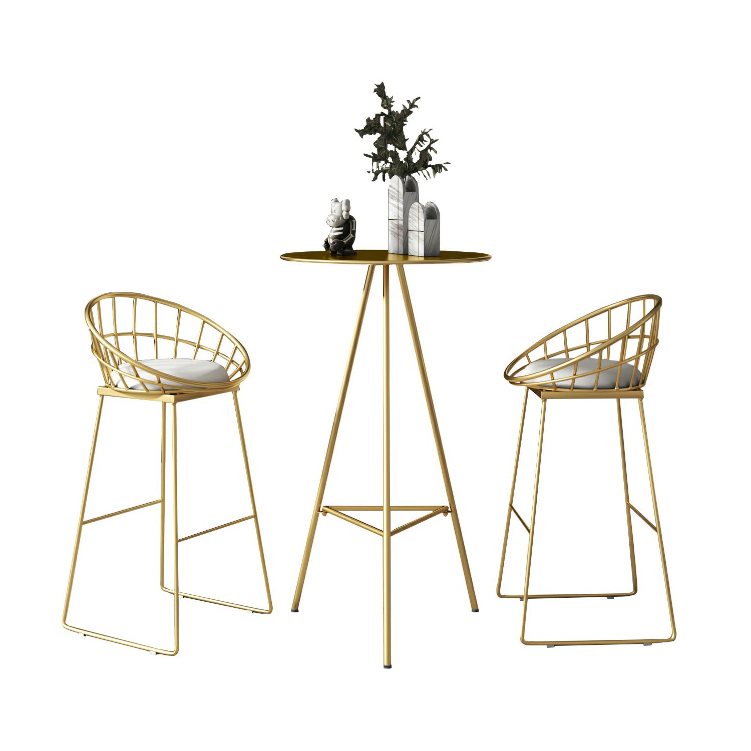 Industrial Round Indoor Bar Dining Table Iron Tripod Pedestal Bistro Table with Footrest